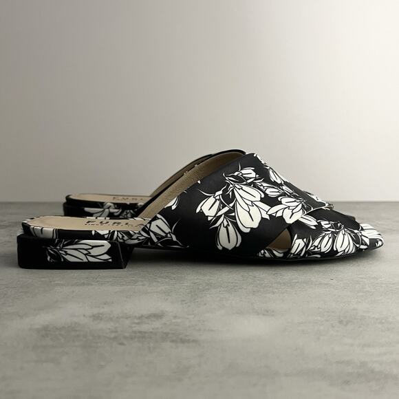 Furla Floral Satin Slides Botanical Print Italian Low Block Heel Resort US 8.5 - Picture 3 of 12